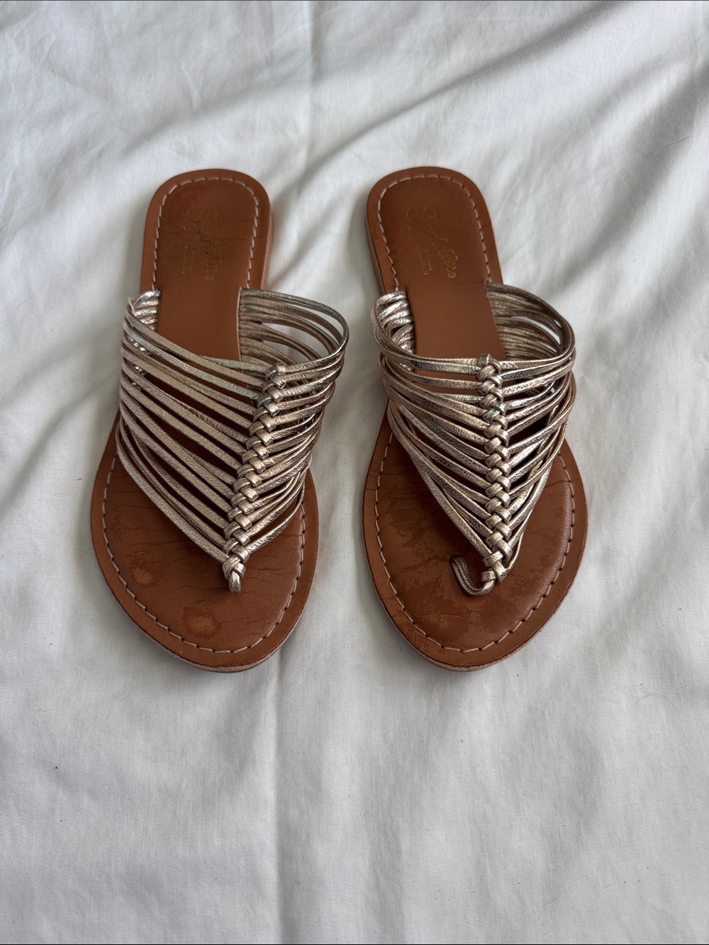 Seychelles Metallic Taupe Braided Strap Slide Sandals